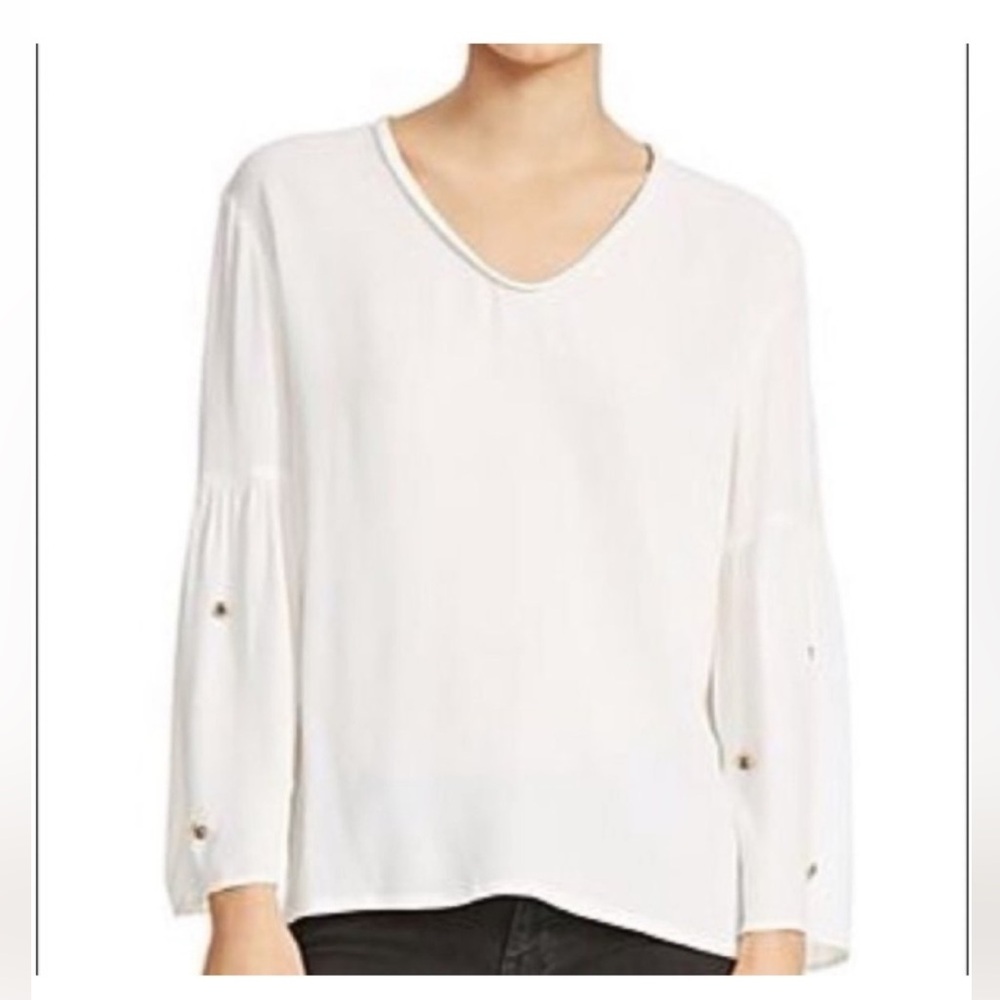 Maje White V-Neck Long Sleeve Blouse